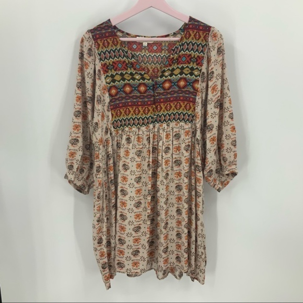 Umgee babydoll BoHo Aztec  balloon sleeve dress M